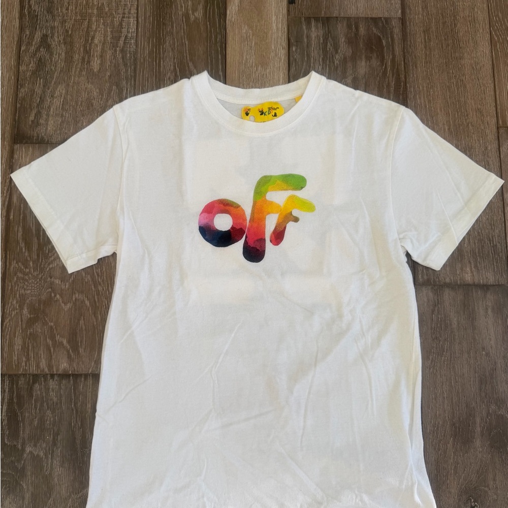 Off-White Kids Size 12 White Tee with Multicolor Graphic
